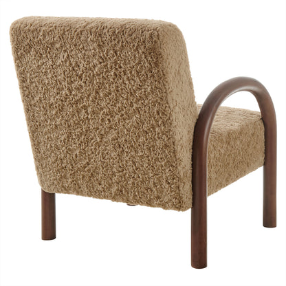 Lunet faux shearling accent armchair by Modway in tan with curved wood armrests on Tampa Home & Garden Store