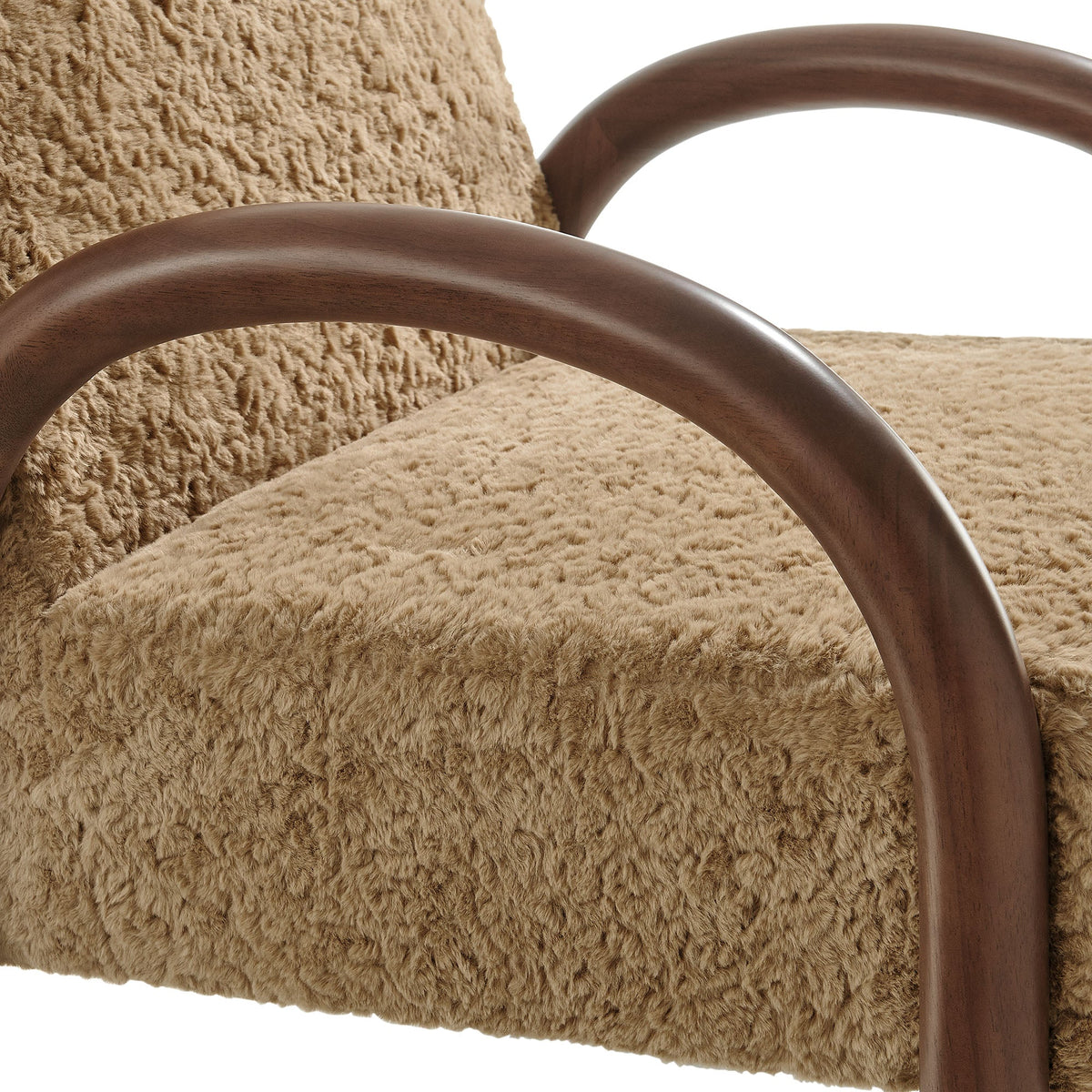 Lunet faux shearling accent armchair with beige shag upholstery and curved wood arms by Modway on Tampa Home & Garden Store