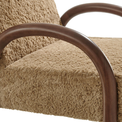 Lunet faux shearling accent armchair with beige shag upholstery and curved wood arms by Modway on Tampa Home & Garden Store