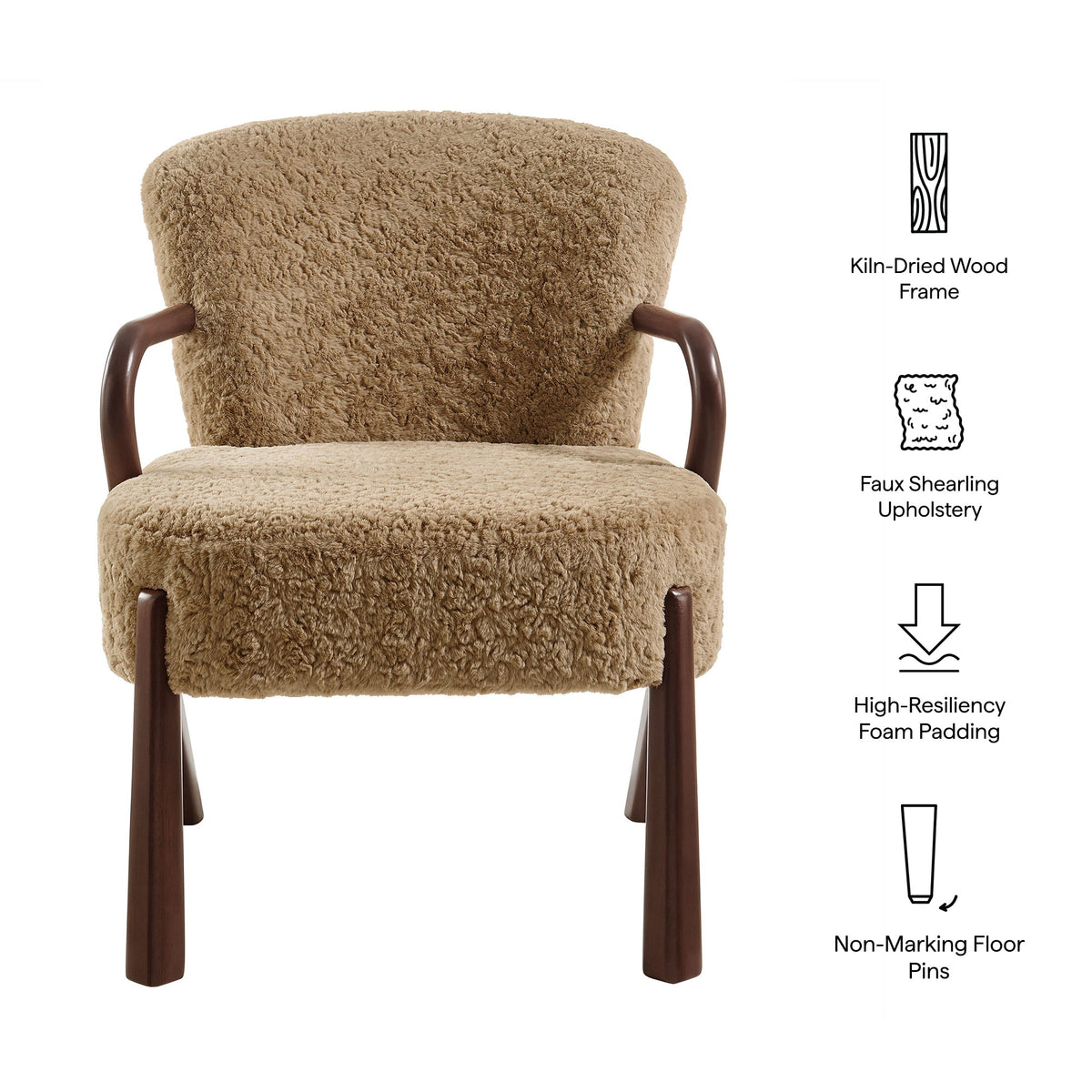 Arden Faux Shearling Accent Armchair by Modway in tan shearling with kiln-dried wood frame on Tampa Home & Garden Store