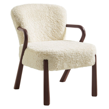 Arden Faux Shearling Accent Armchair by Modway with cream shearling and brown wood arms on Tampa Home & Garden Store