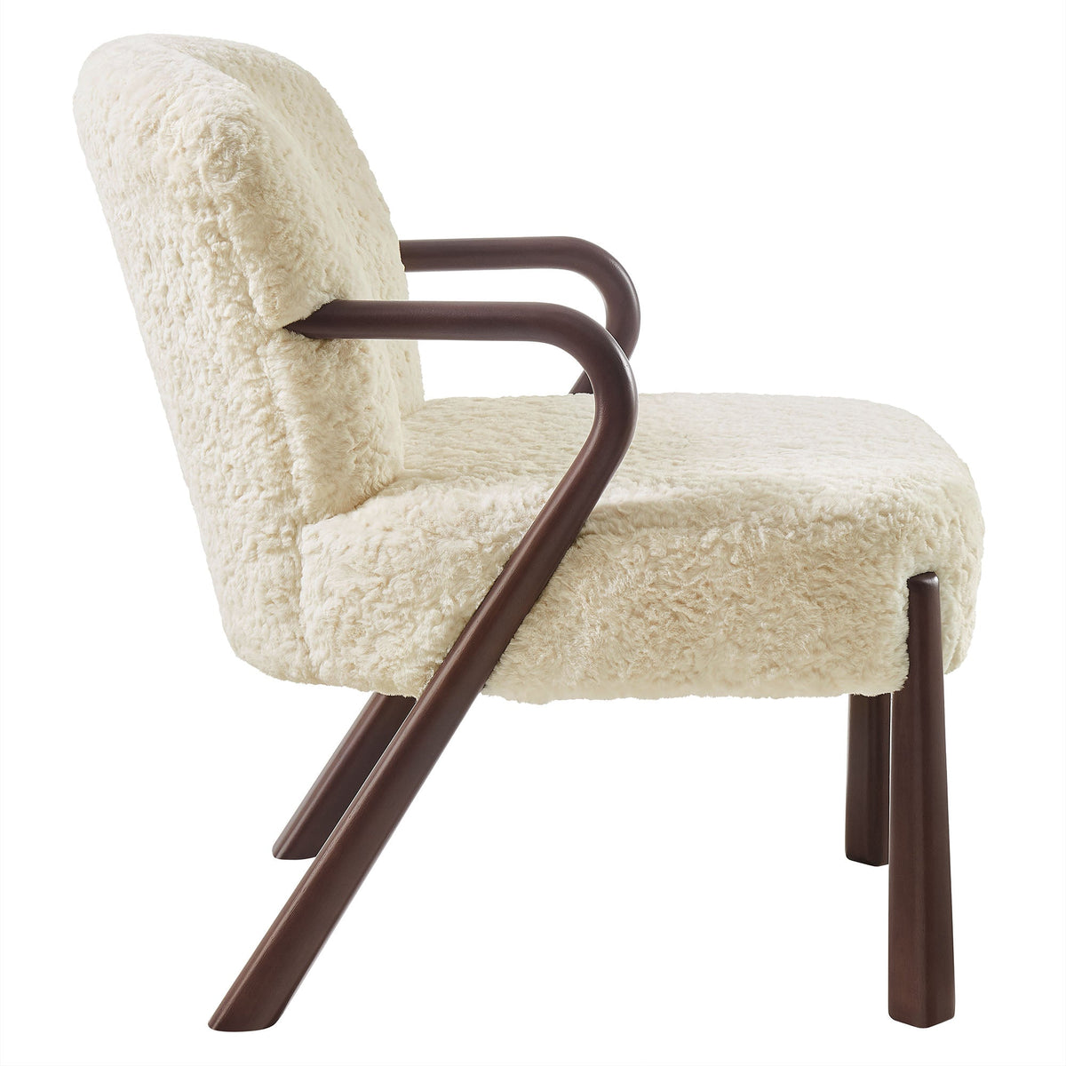 Arden faux shearling accent armchair, cream upholstery with dark brown wood arms by Modway on Tampa Home & Garden Store