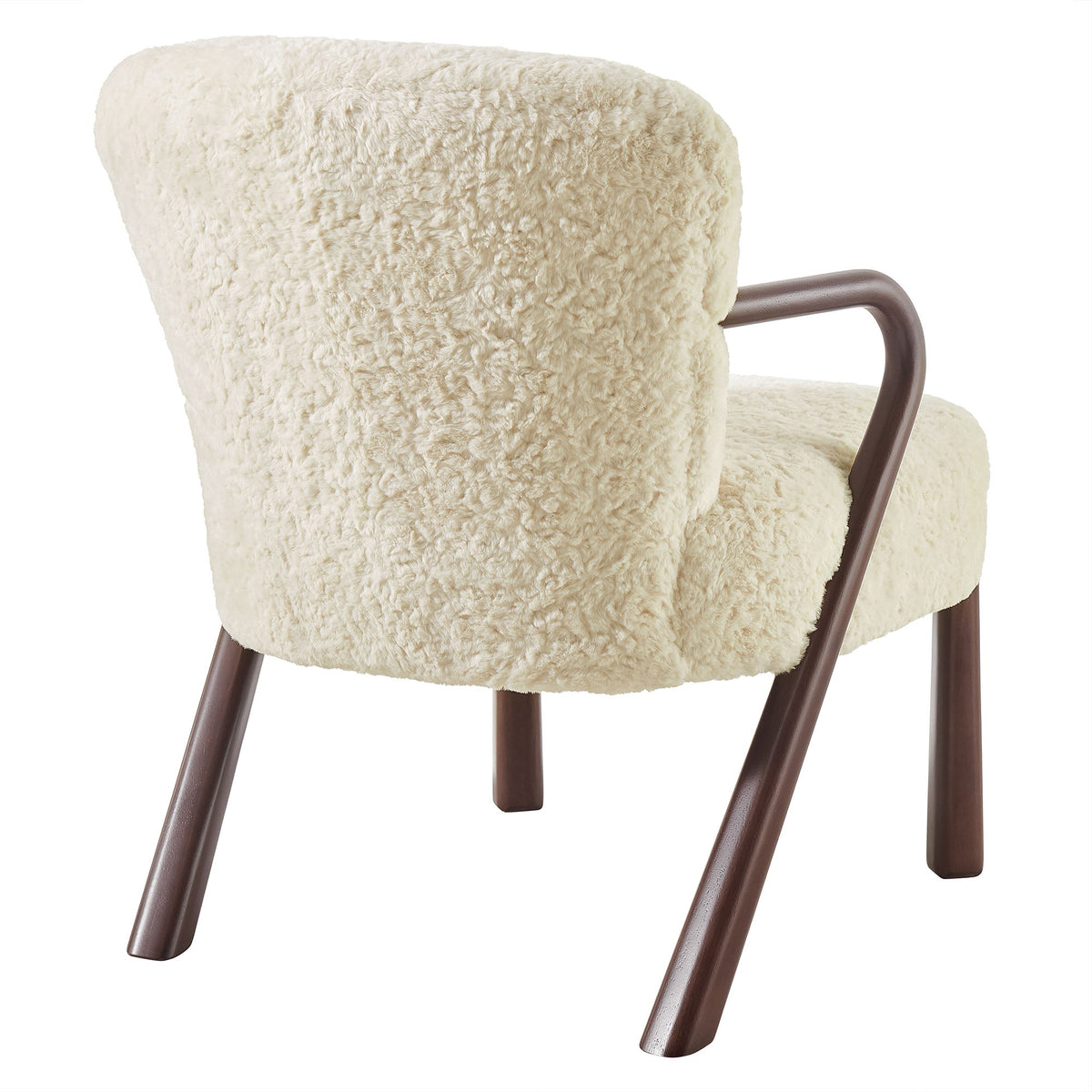 Arden faux shearling accent armchair by Modway with cream upholstery and dark wood curved arms on Tampa Home & Garden Store