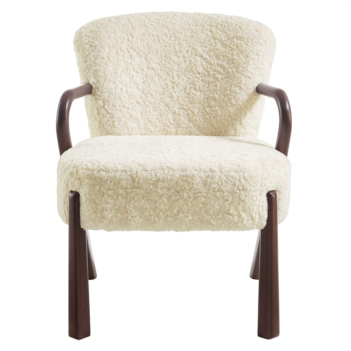 Arden faux shearling accent armchair by Modway, cream plush upholstery with dark wood arms on Tampa Home & Garden Store
