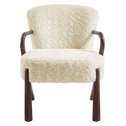 Arden faux shearling accent armchair by Modway, cream plush upholstery with dark wood arms on Tampa Home & Garden Store