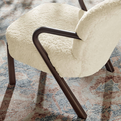 Arden Faux Shearling Accent Armchair with cream fluffy upholstery and dark wood frame on Tampa Home & Garden Store