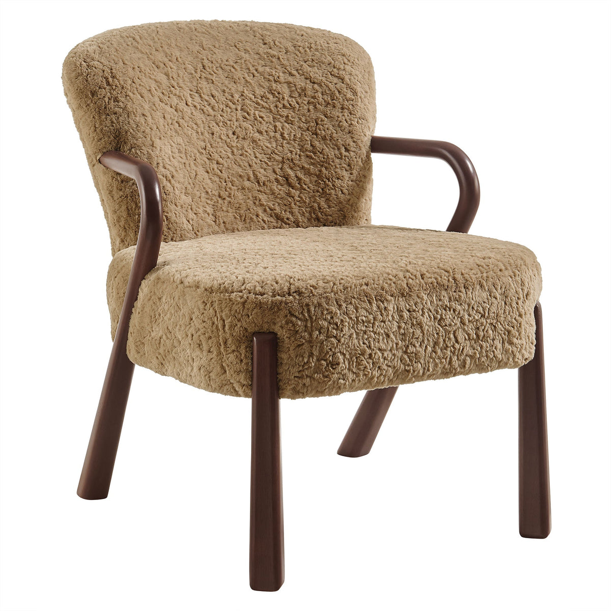 Arden faux shearling accent armchair beige plush upholstery with brown wood arms by Modway on Tampa Home & Garden Store
