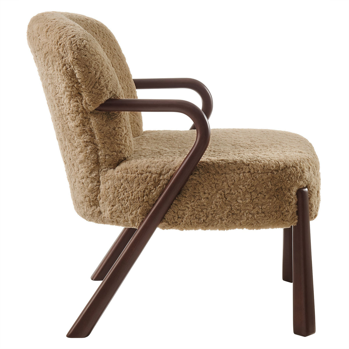 Arden Faux Shearling Accent Armchair by Modway beige shearling with brown curved wood arms on Tampa Home & Garden Store