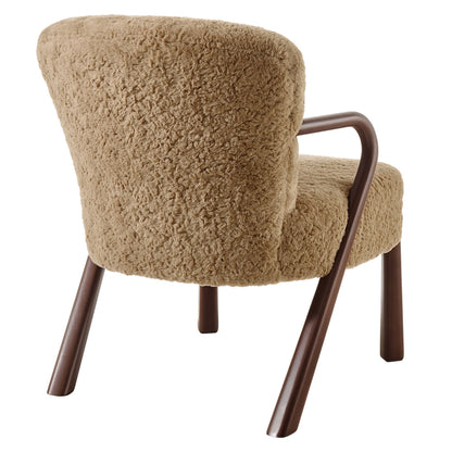 Arden faux shearling accent armchair tan fur upholstery with curved brown wooden legs on Tampa Home & Garden Store