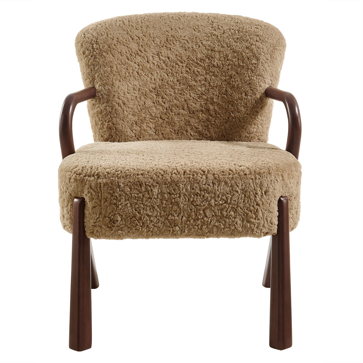 Arden Faux Shearling Accent Armchair by Modway, tan plush upholstery with dark wood arms on Tampa Home & Garden Store