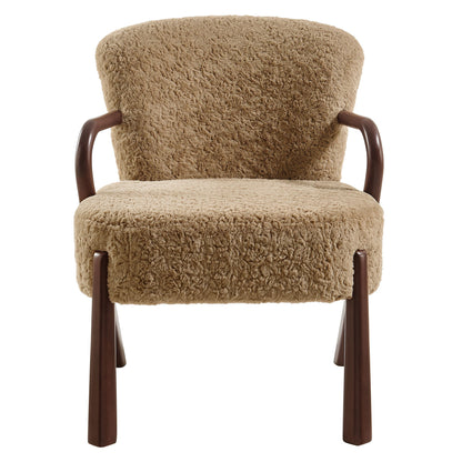 Arden Faux Shearling Accent Armchair by Modway, tan plush upholstery with dark wood arms on Tampa Home & Garden Store