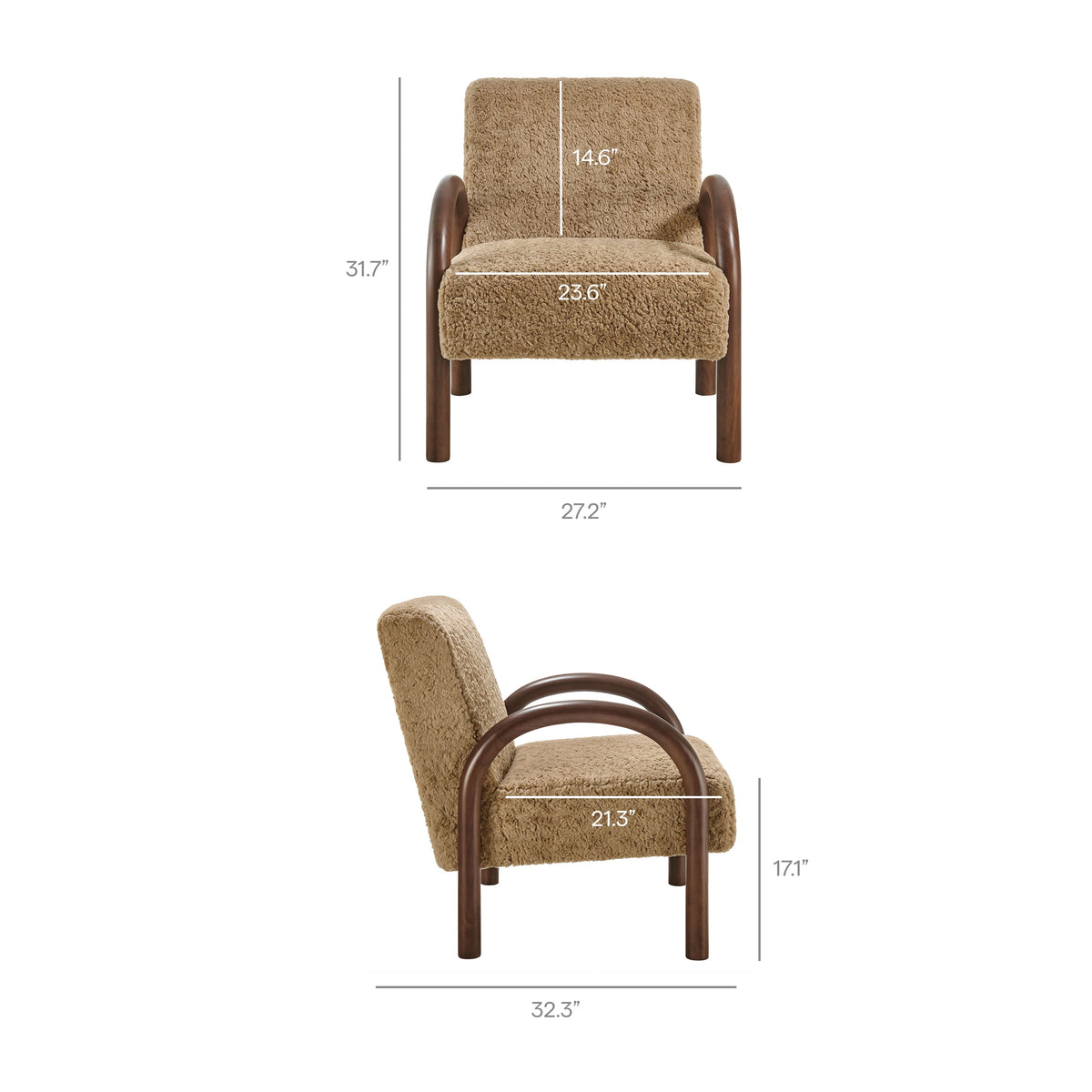 Lunet Faux Shearling Accent Armchair by Modway tan plush upholstery with curved wood arms on Tampa Home & Garden Store