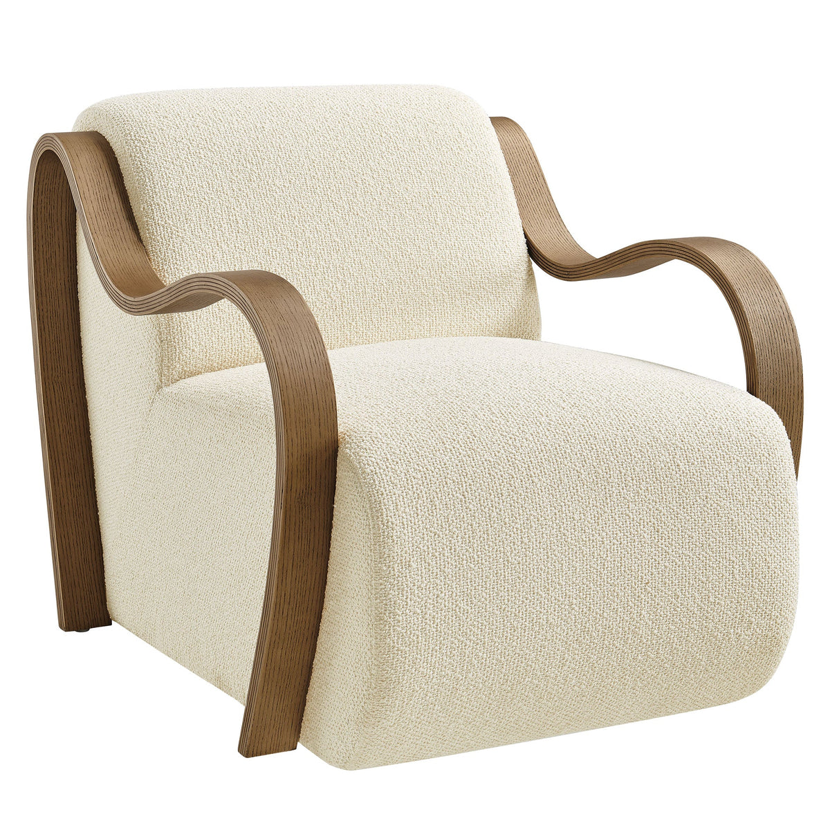 Atrium lattice boucle accent armchair cream upholstery with walnut arms by HouseOfZazla on Tampa Home & Garden Store