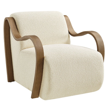 Atrium lattice boucle accent armchair cream upholstery with walnut arms by HouseOfZazla on Tampa Home & Garden Store