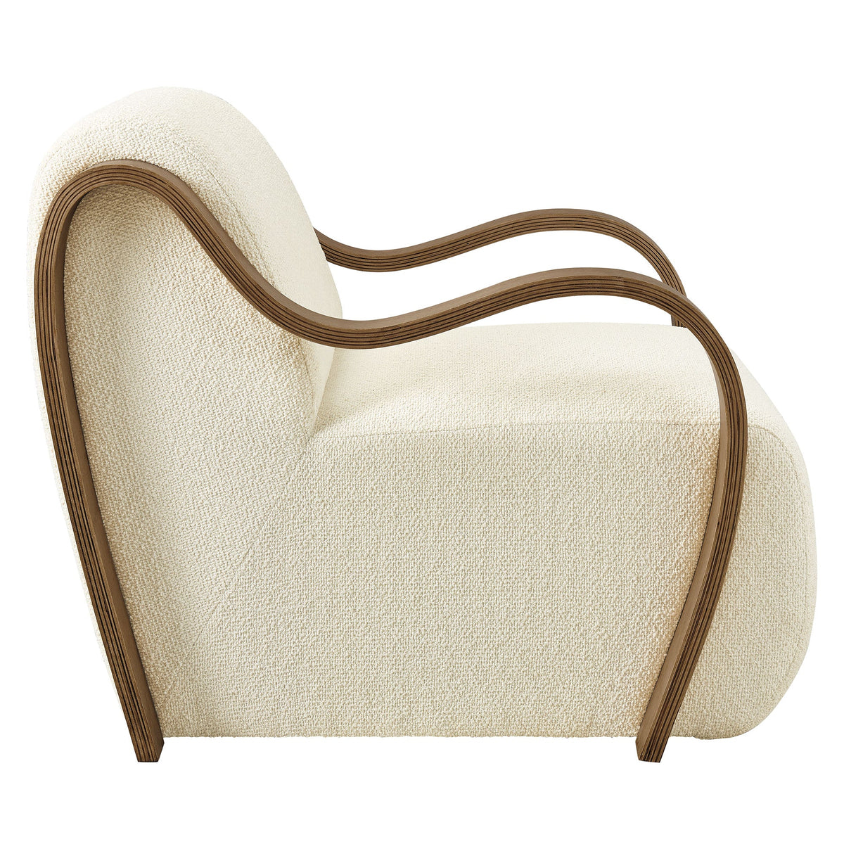 Atrium Lattice Boucle Accent Armchair cream boucle with curved wood arms HouseOfZazla on Tampa Home & Garden Store