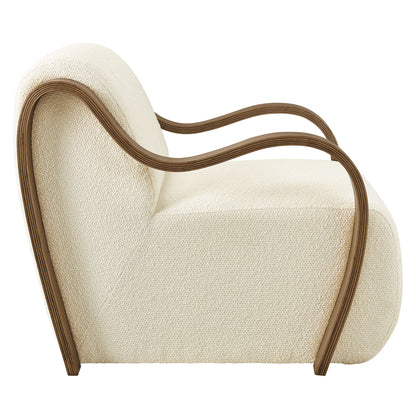 Atrium Lattice Boucle Accent Armchair cream boucle with curved wood arms HouseOfZazla on Tampa Home & Garden Store