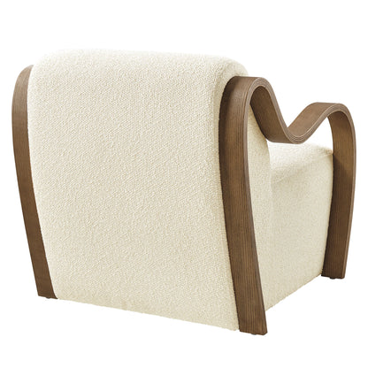 Atrium Lattice Boucle Accent Armchair by Modway in cream boucle with curved wood arms on Tampa Home & Garden Store
