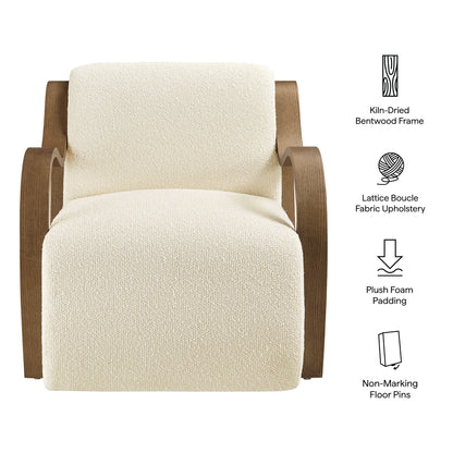 Atrium Lattice Boucle Accent Armchair by Modway in cream boucle with bentwood frame on Tampa Home & Garden Store