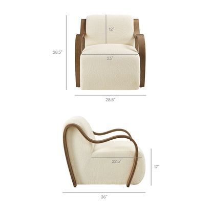 Atrium Lattice Boucle Accent Armchair cream boucle upholstery with curved wood arms, 36in wide on Tampa Home & Garden Store