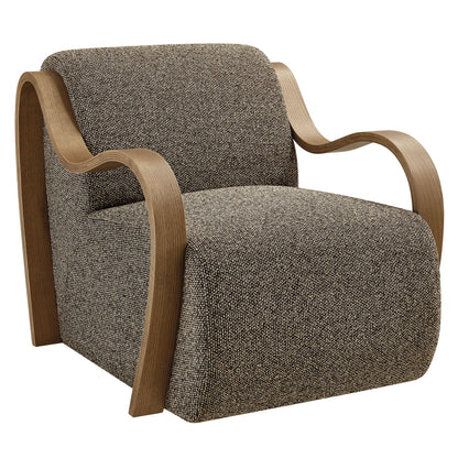 Atrium Lattice Boucle Accent Armchair with brown boucle fabric and curved wood arms on Tampa Home & Garden Store