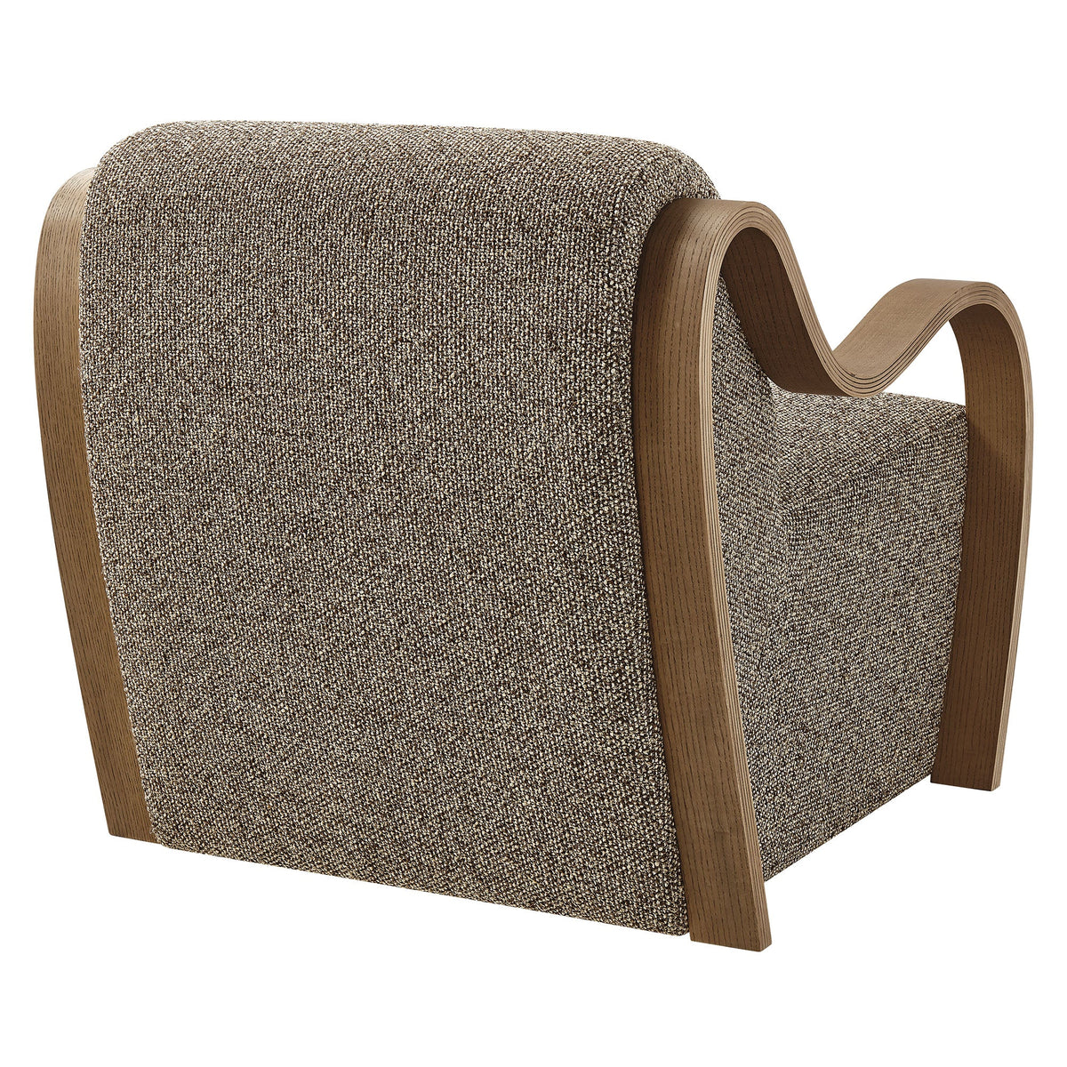 Atrium Lattice Boucle Accent Armchair brown boucle fabric with curved wood arms on Tampa Home & Garden Store