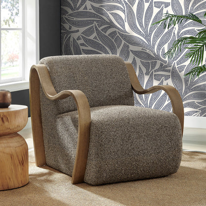 Atrium Lattice Boucle Accent Armchair by Modway, brown boucle with light oak curved arms on Tampa Home & Garden Store