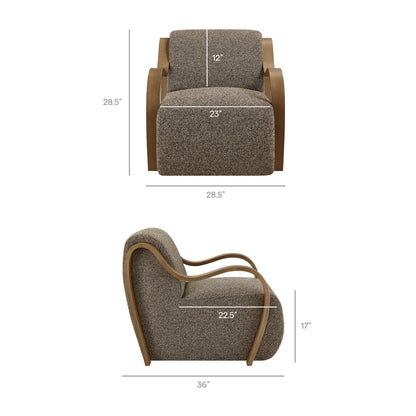 Atrium Lattice Boucle Accent Armchair by Modway in brown boucle with curved wood arms 36in wide on Tampa Home & Garden Store