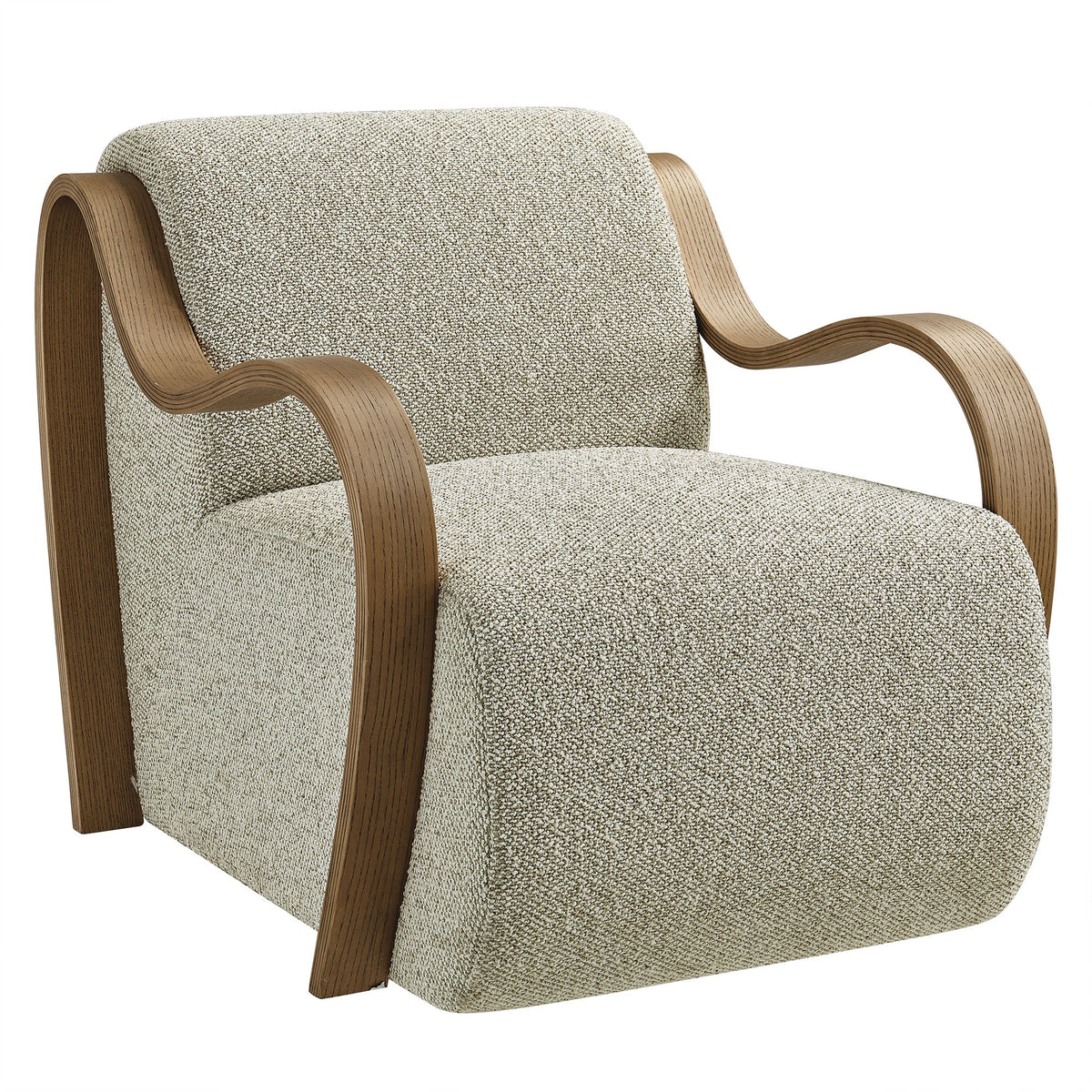 Atrium Lattice Boucle Accent Armchair beige boucle upholstery with curved solid wood arms by Modway on Tampa Home & Garden Store