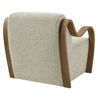 Atrium Lattice Boucle Accent Armchair beige boucle upholstery with curved wood arms by Modway HouseOfZazla on Tampa Home & Garden Store