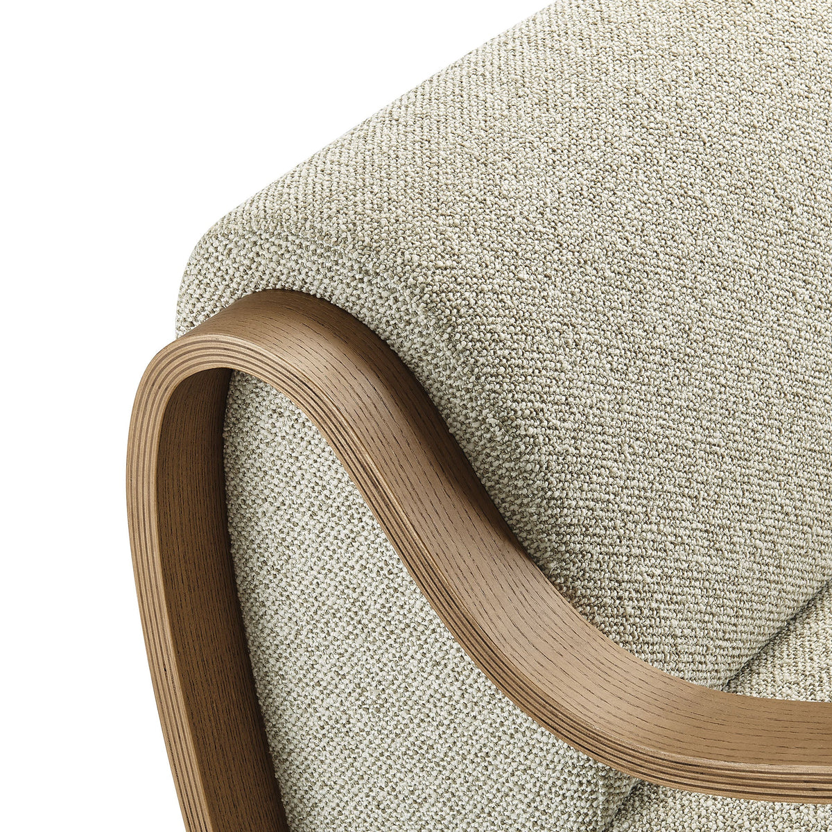 Atrium Lattice Boucle Accent Armchair by Modway in beige boucle with curved wood arms on Tampa Home & Garden Store