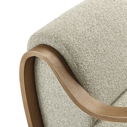 Atrium Lattice Boucle Accent Armchair by Modway in beige boucle with curved wood arms on Tampa Home & Garden Store