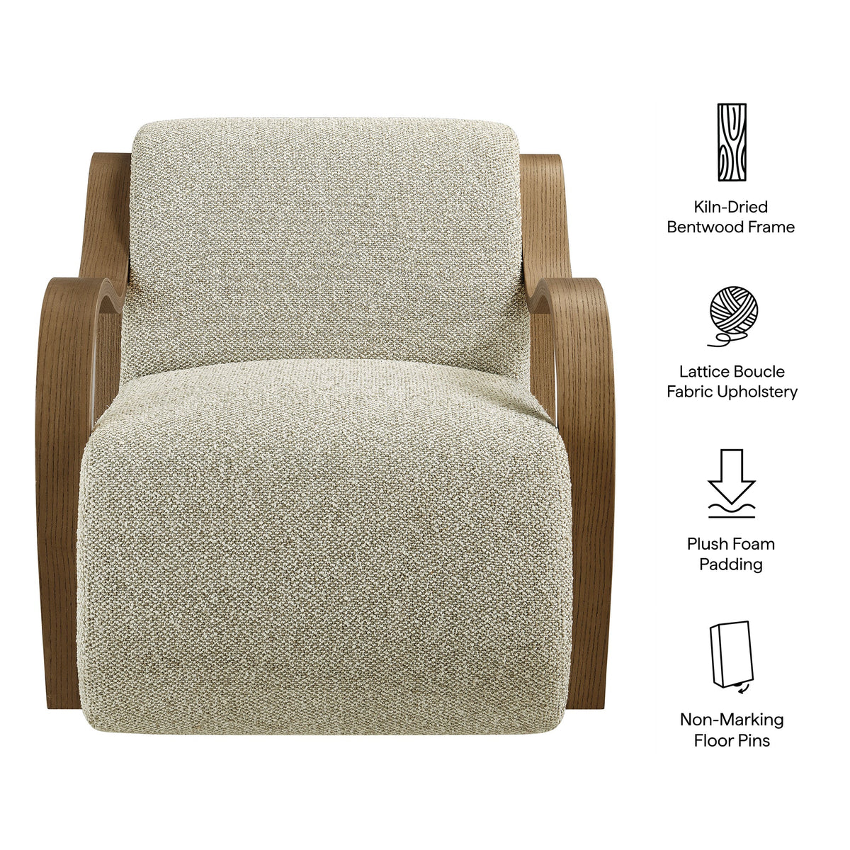 Atrium Lattice Boucle Accent Armchair beige boucle fabric on kiln-dried bentwood frame on Tampa Home & Garden Store