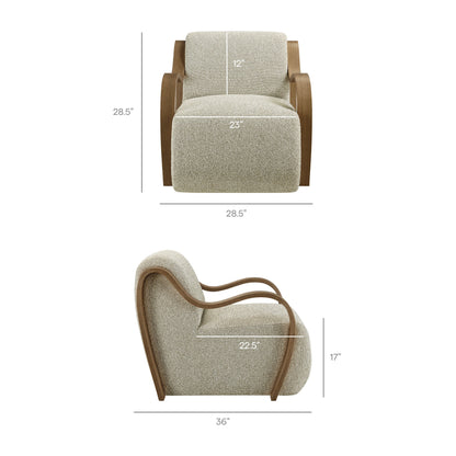 Atrium Lattice Boucle Accent Armchair beige boucle upholstery with natural wood curved arms on Tampa Home & Garden Store