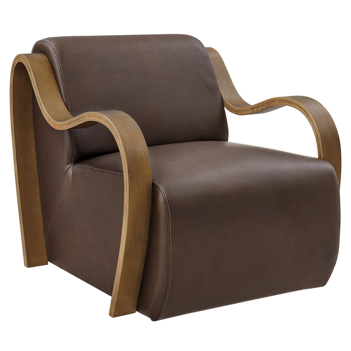Atrium vegan leather accent armchair with brown upholstery and curved wooden arms Modway on Tampa Home & Garden Store