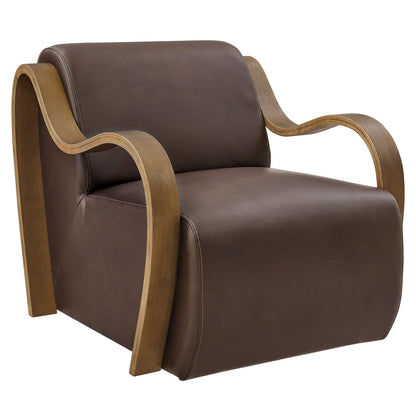 Atrium vegan leather accent armchair with brown upholstery and curved wooden arms Modway on Tampa Home & Garden Store