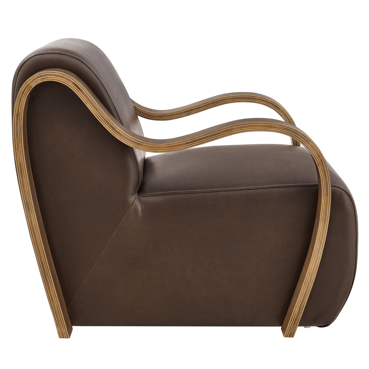 Atrium vegan leather accent armchair by Modway in brown with laminated plywood curved arms on Tampa Home & Garden Store
