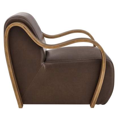 Atrium vegan leather accent armchair by Modway in brown with laminated plywood curved arms on Tampa Home & Garden Store