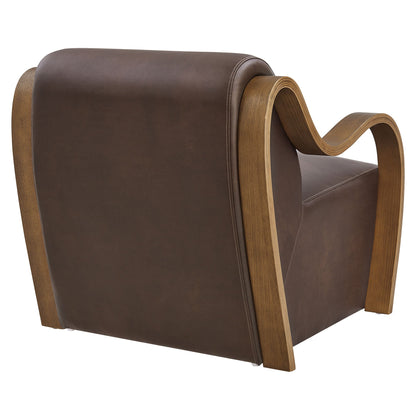Atrium vegan leather accent armchair with brown faux leather and curved wood arms by Modway on Tampa Home & Garden Store