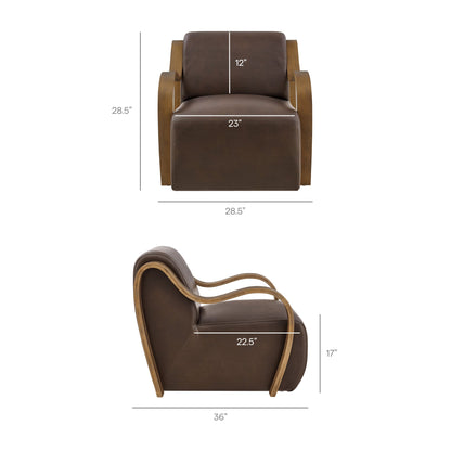 Atrium vegan leather accent armchair brown upholstery with curved wood arms 36 in wide by Modway on Tampa Home & Garden Store