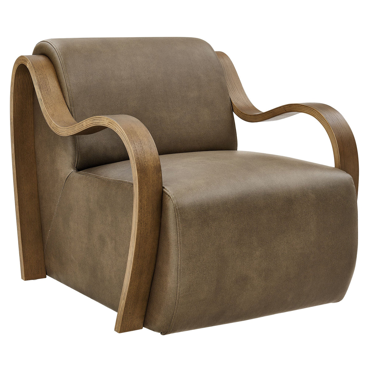 Atrium vegan leather accent armchair brown with curved wood arms Modway on Tampa Home & Garden Store