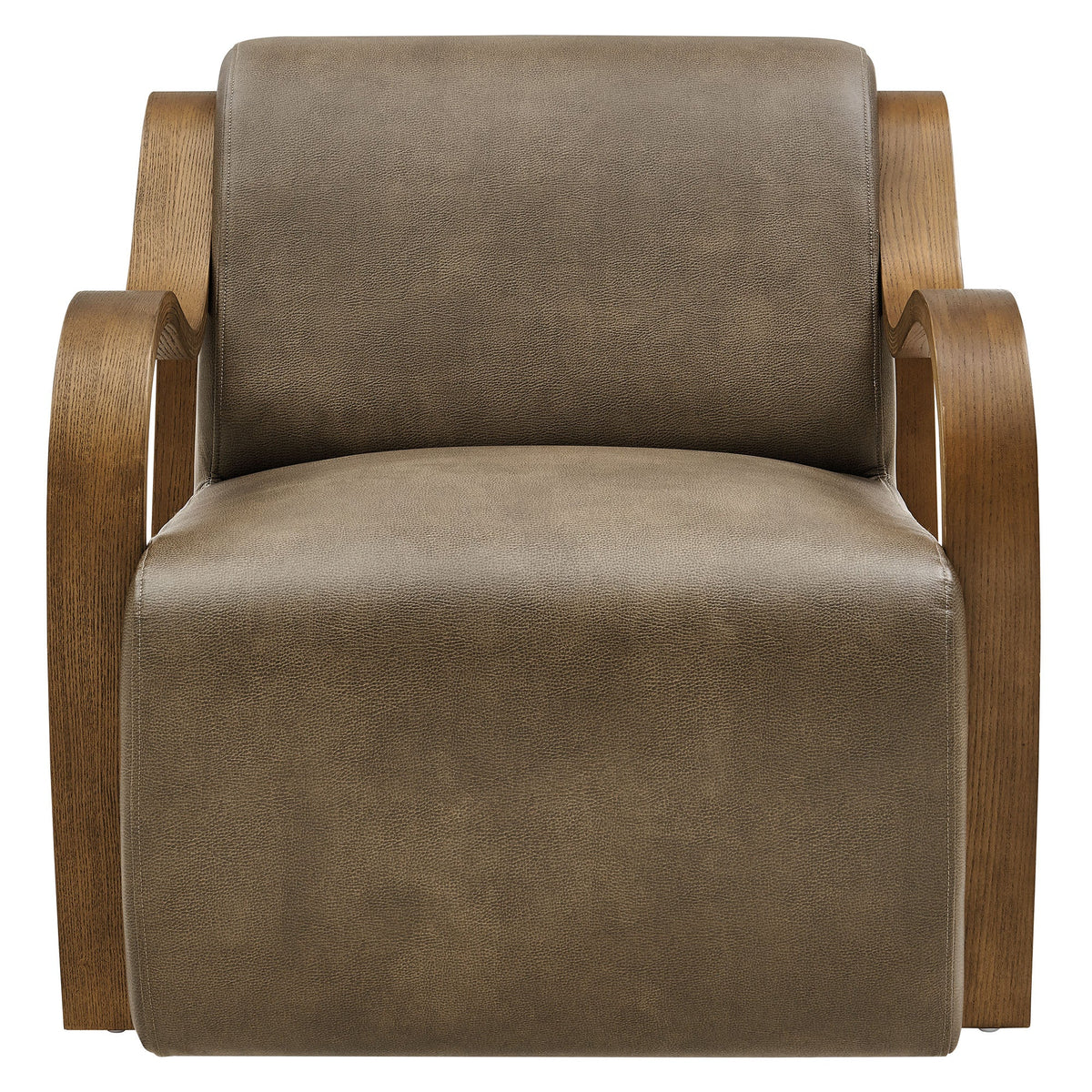 Atrium vegan leather accent armchair with brown upholstery and oak wood arms by Modway on Tampa Home & Garden Store