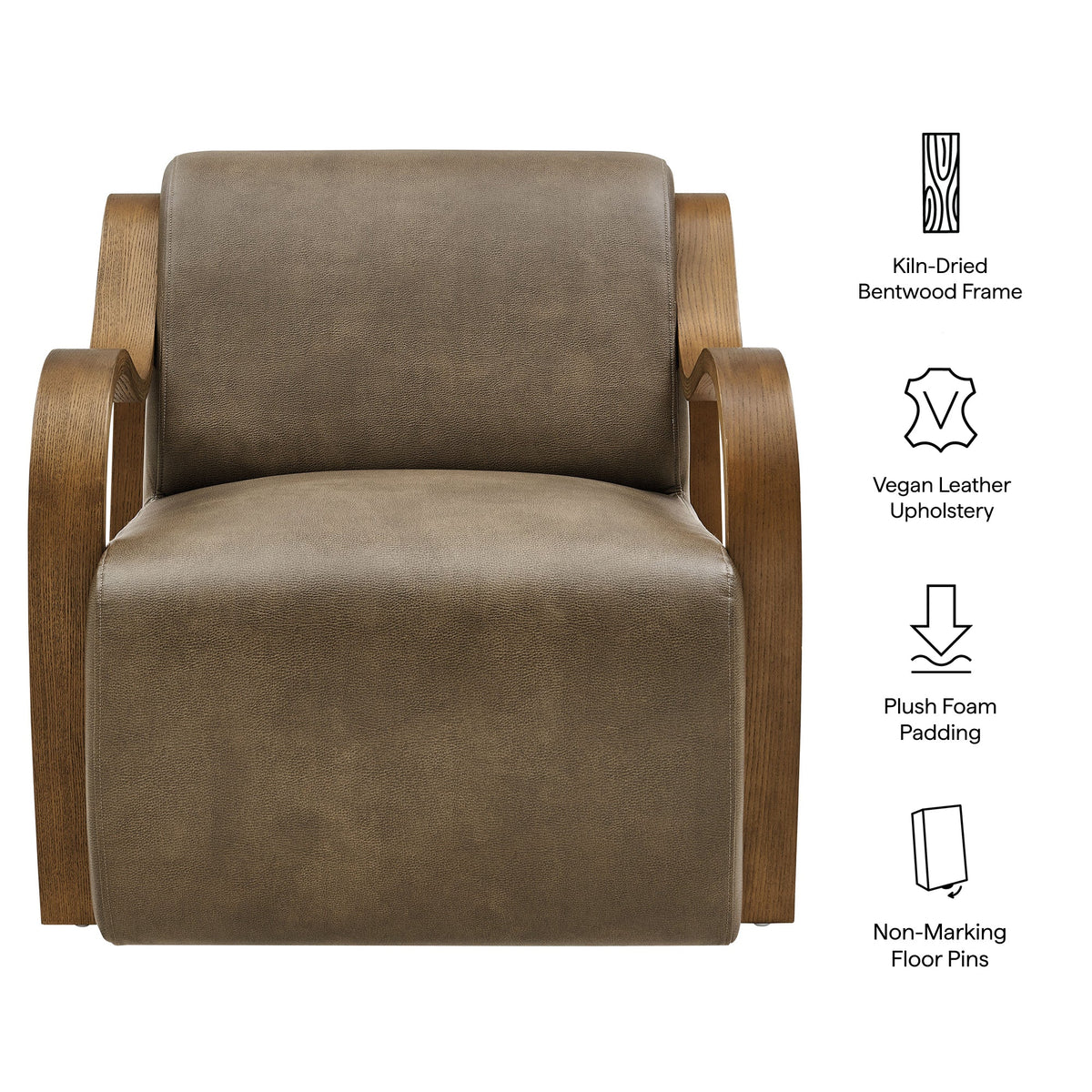 Atrium vegan leather accent armchair in taupe with kiln-dried bentwood frame on Tampa Home & Garden Store