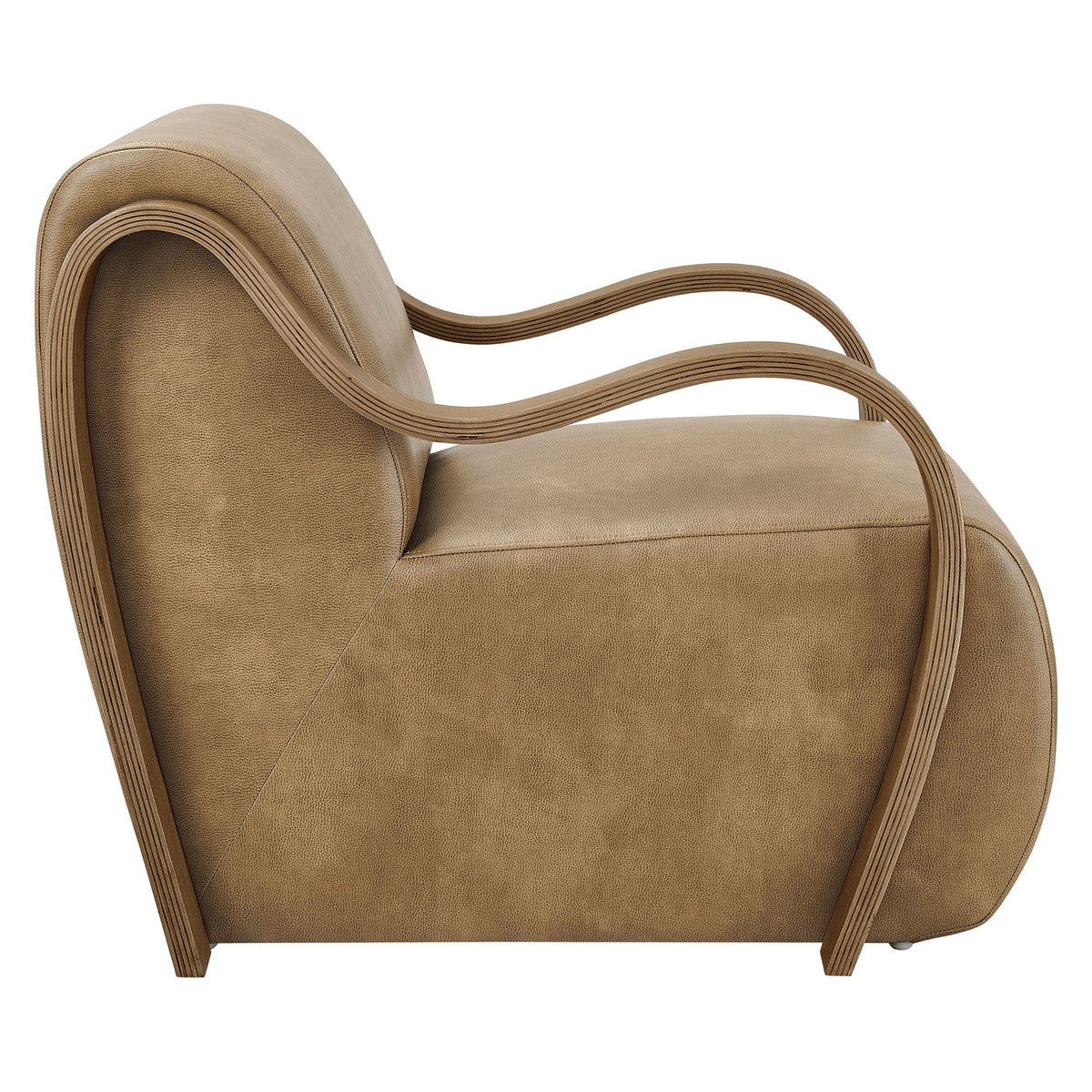 Atrium vegan leather accent armchair beige curved laminated wood arms HouseOfZazla on Tampa Home & Garden Store