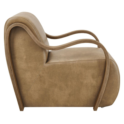 Atrium vegan leather accent armchair beige curved laminated wood arms HouseOfZazla on Tampa Home & Garden Store