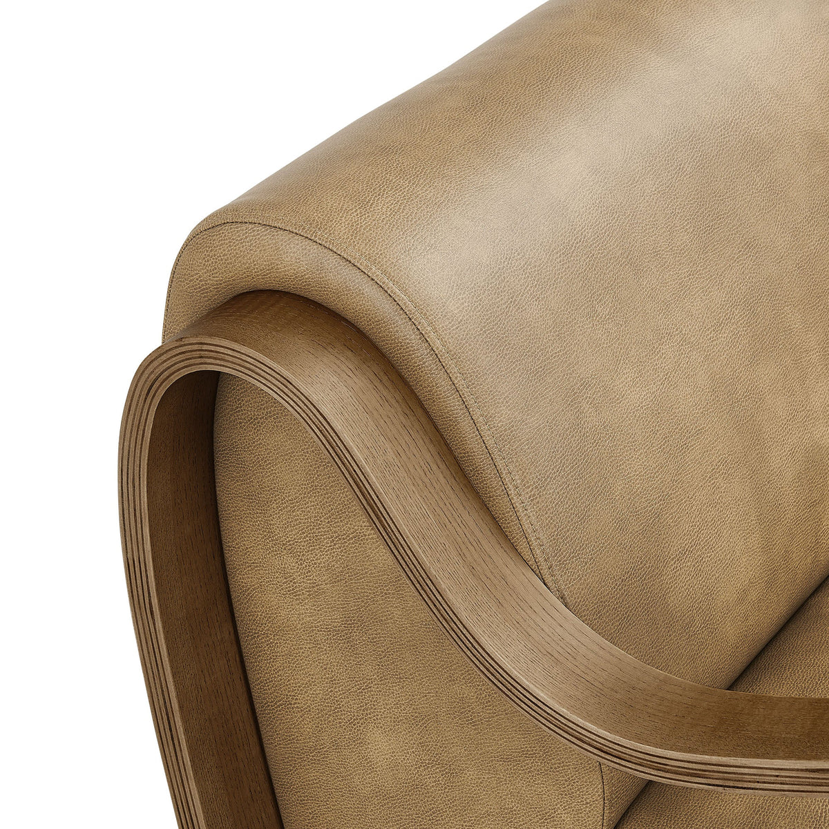 Atrium vegan leather accent armchair tan faux leather upholstery with grain and curved edge on Tampa Home & Garden Store