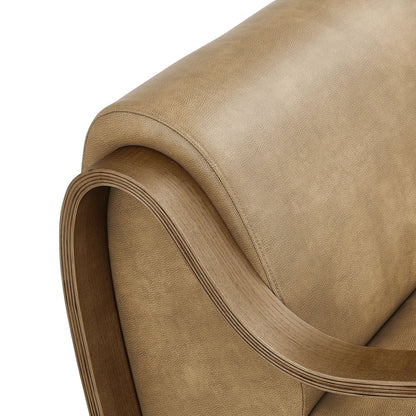 Atrium vegan leather accent armchair tan faux leather upholstery with grain and curved edge on Tampa Home & Garden Store
