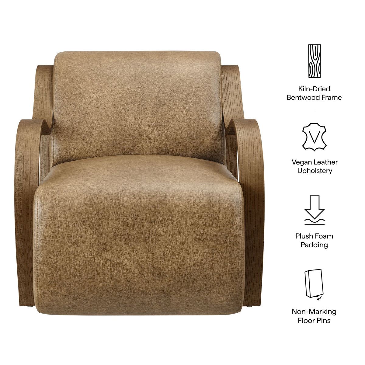 Atrium vegan leather accent armchair Modway, tan upholstery with kiln-dried bentwood frame on Tampa Home & Garden Store