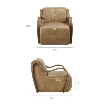 Atrium vegan leather accent armchair tan upholstery with curved wooden arms on Tampa Home & Garden Store