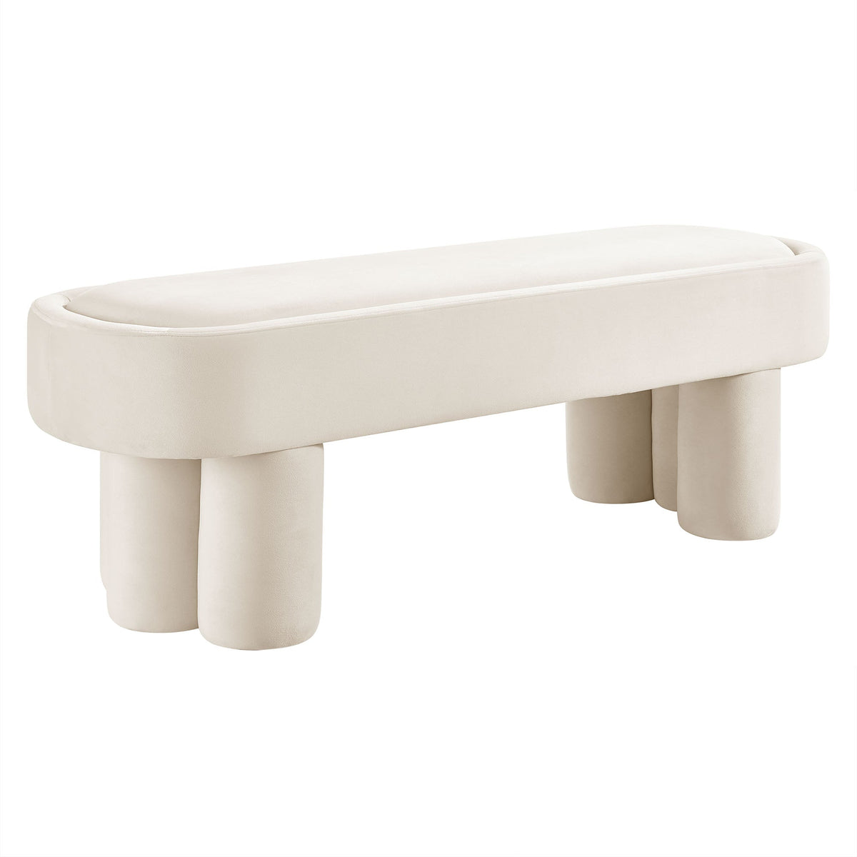 Mossi Oval Performance Velvet Accent Bench by Modway, cream velvet with thick cylindrical legs on Tampa Home & Garden Store