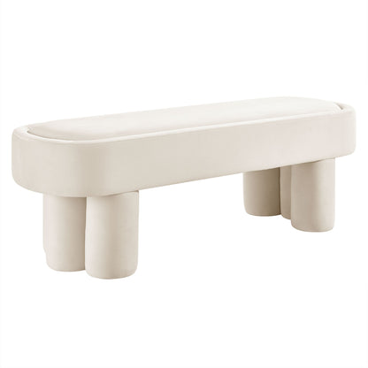 Mossi Oval Performance Velvet Accent Bench by Modway, cream velvet with thick cylindrical legs on Tampa Home & Garden Store